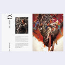 Open 2 page excerpt with fantasy themed illustrations with accompanying text on the opposite page.