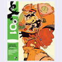 Comic book cover with a character wearing a large helmet and colorful design on a beige background.