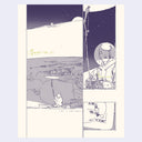 Illustration of a character on the moon with a small robot, set against a starry night sky.