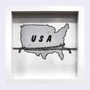 Map of the United States with 'USA' text inside, framed in white.