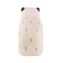 Small white wood figurine of a capybara, sitting with black color accents.