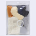 Back view of a needle felting kit, with all the necessary fabric, wire and eyes.