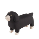 Black dog figurine with beige accents on a white background