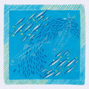 Square handkerchief with a school of fish design in blue and green.
