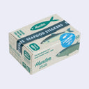 Box of stickers, made to look like a cardboard shipping box holding frozen fish, with labeling and illustrations on the exterior that mimic the real thing.