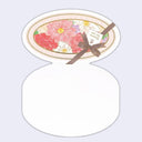 Greeting card cutout with floral design and bow on a white background