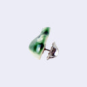 3D ceramic brooch/pin of a frog's head - green in coloring with 2 large eyes and a closed mouth.