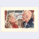Illustration of a man and woman in a heated conversation with a light blue border.