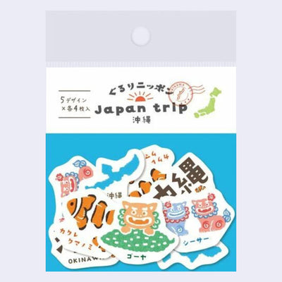 Flake sticker set of iconography themed around Okinawa, Japan.