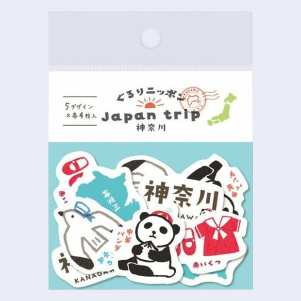Flake sticker set of iconography themed around Kanagawa, Japan.