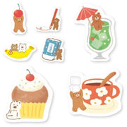 Set of cute illustrated stickers featuring animals and objects on a white background