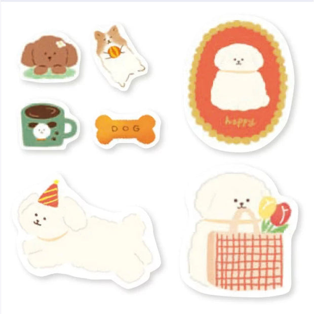 Set of cute animal-themed stickers on a white background