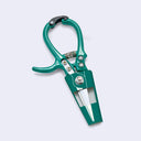 Teal garden shears on a light gray background