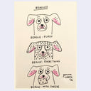 Illustration of 3 cartoon beagles, one is "plain" the other has seeds all of it and is "everything" and the last has cheese in its mouth.
