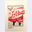 Ink illustration of a bag of chips, dog paw flavored.