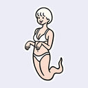 Die cut sticker of a girl with a ghost tail, floating with her tongue sticking out.