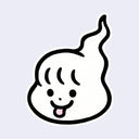 Cartoon-style cartoon ghost character with a happy expression on a light purple background