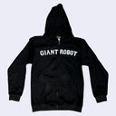 Black zip up hooded jacket with "Giant Robot" written in retro style embroidered font on the front.