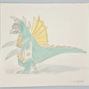 Colorful dinosaur-like creature with a yellow wing on a light background