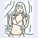 Cartoon illustration of a woman in a bra and panties with a surprised expression.