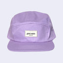 Lavender 5 panel cap, with a cream colored rectangle embroidering in the center that reads "giant robot' in lowercase cursive and "since 1994" in smaller, caps font below. 