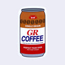 Die cut sticker of a coffee can modeled to look like UCC brand coffee, instead saying "GR Coffee" and below "From the best farms around the world."