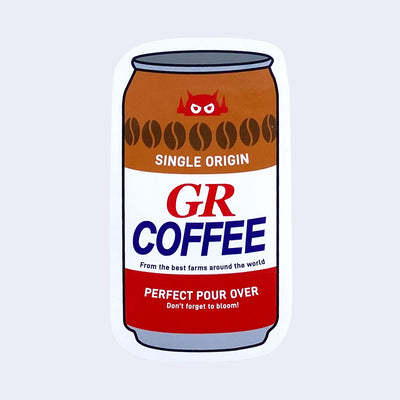 Die cut sticker of a coffee can modeled to look like UCC brand coffee, instead saying "GR Coffee" and below "From the best farms around the world."