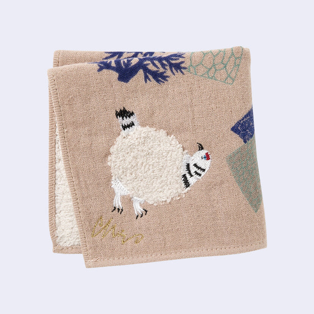 Fluffy Grouse Bird Square Towel/Handkerchief (Salmon Pink)