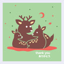Illustration of deer family with 'thank you' text on a green background