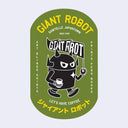 Giant Robot logo with robot holding a coffee cup on a green background
