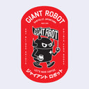 Red sticker with black robot illustration and 'Giant Robot' text on a light gray background