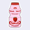 Sticker of a pink Yakult bottle with strawberry flavor on a light purple background