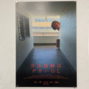 Faux movie poster for "Shizuka Idejima is a BIG OL" featuring posed vinyl figures in a scene - a large lady's head looms at the end of an apartment corridor.