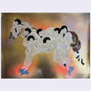 Abstract artwork of a horse made up of human-like figures on a textured background
