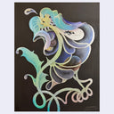 Abstract artwork with swirling colors on a dark background