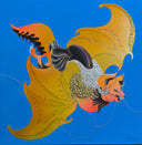 Colorful bat illustration on a blue background