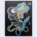 Abstract artwork of a stylized flower with flowing lines on a black 