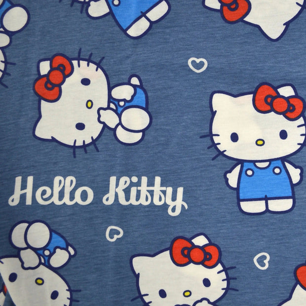 Pattern of Hello Kitty characters on a blue background