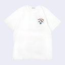 White t-shirt with a cartoon character and text on a light gray background