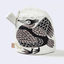 Heron w/ Fish Gusset Zip Pouch/Bag (Beige)