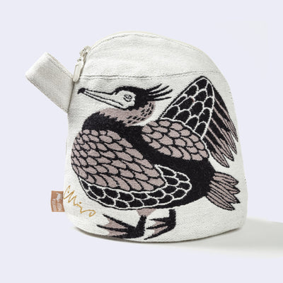 Heron w/ Fish Gusset Zip Pouch/Bag (Beige)