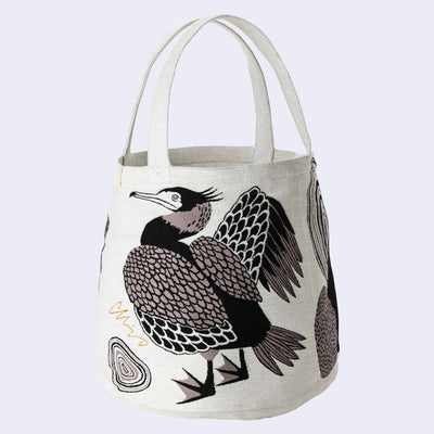 Heron w/ Fish Tote Bag (Beige)
