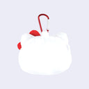 White Hello Kitty-shaped pouch with red accents on a light gray background