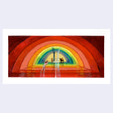 Colorful archway with a person standing nude at the entrance.