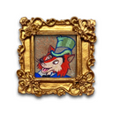 A small framed artwork featuring a stylized red fox character wearing a green top hat, set inside an ornate gold picture frame on a white background.