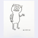 A minimalist black line drawing on white paper of a cartoonish turtle character with a round head, wide eyes, beak mouth, and one raised hand. The artist signature 'HORVATH 26' appears in the lower right.