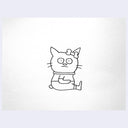 Simple black line drawing of a cat with a bow on a white background