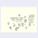 Doodle style illustration of many small robot characters standing in front of a store called Giant Robot. Text in the center of the drawing reads "subscribe today / giant robot is bi-monthly"