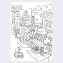 Cartoon-style city street scene with various shops and signs advertising Giant Robot, GR2, Uglycon and Uglydoll.