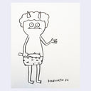 A minimalist black ink cartoon drawing on white paper, showing a horned figure holding a spiked club, with the signature 'HORVATH 26' in the lower right.